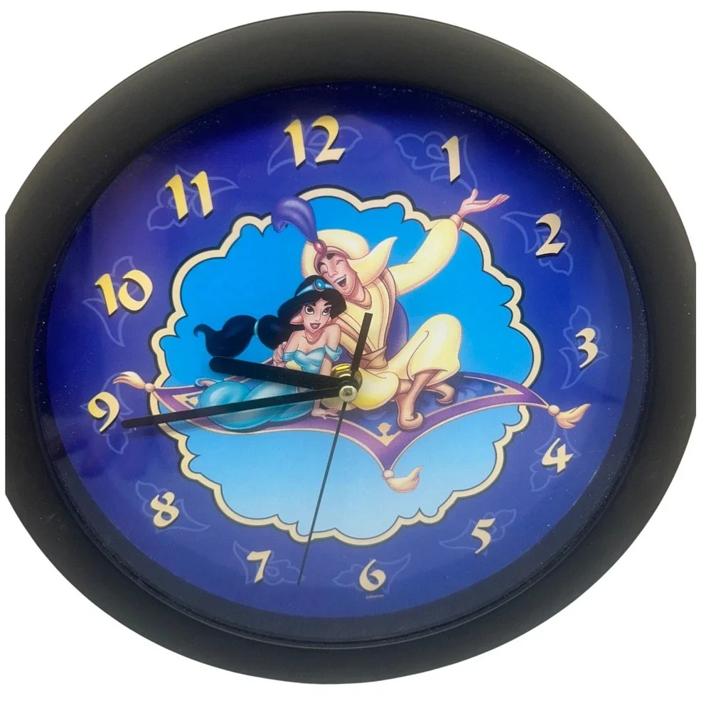 Disney‎ Aladdin Princess Jasmine Magic Carpet Wall Clock Blue Gold Black Round